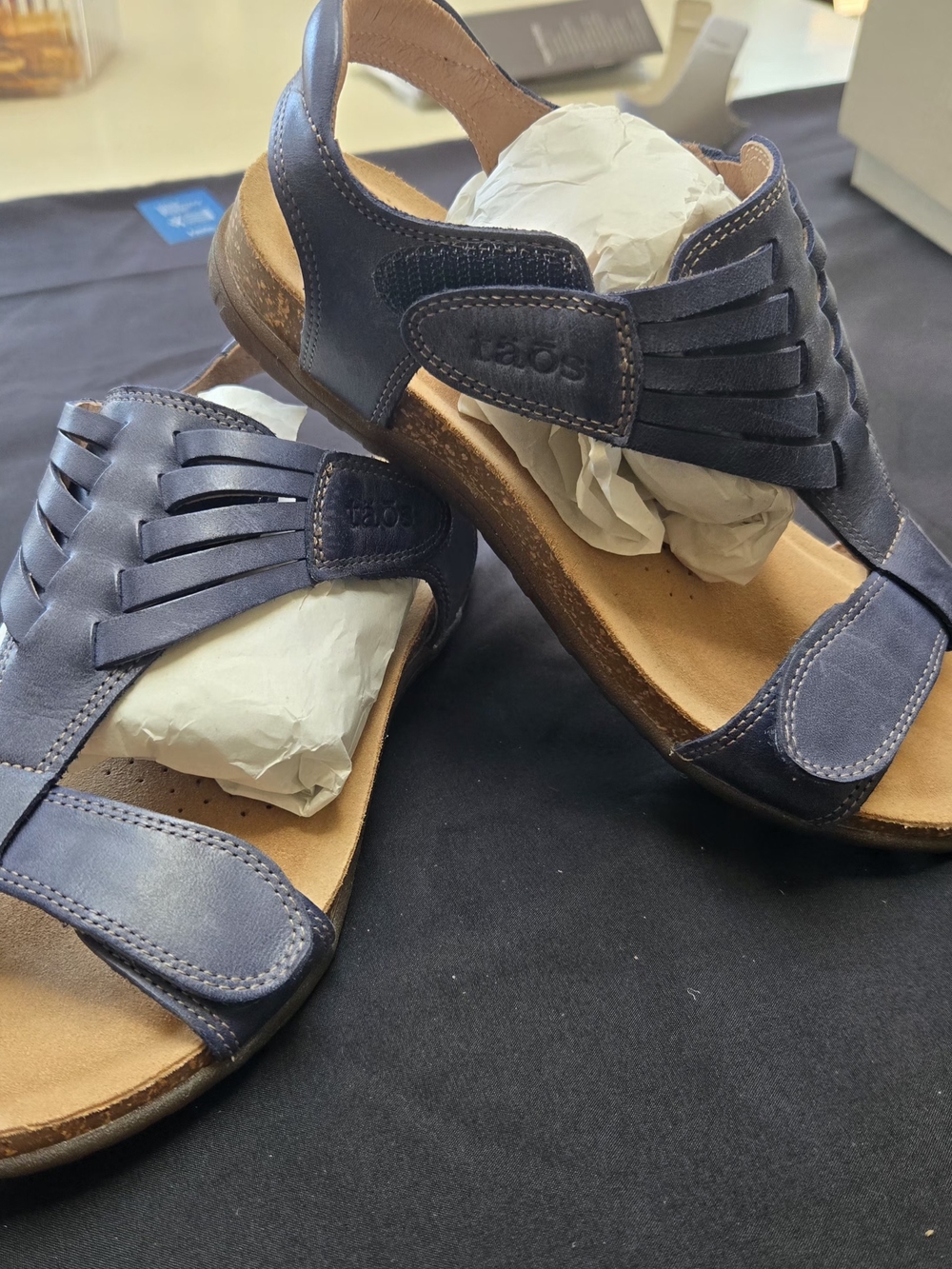 Taos Strappy Sandals in Blue & Brown Like New